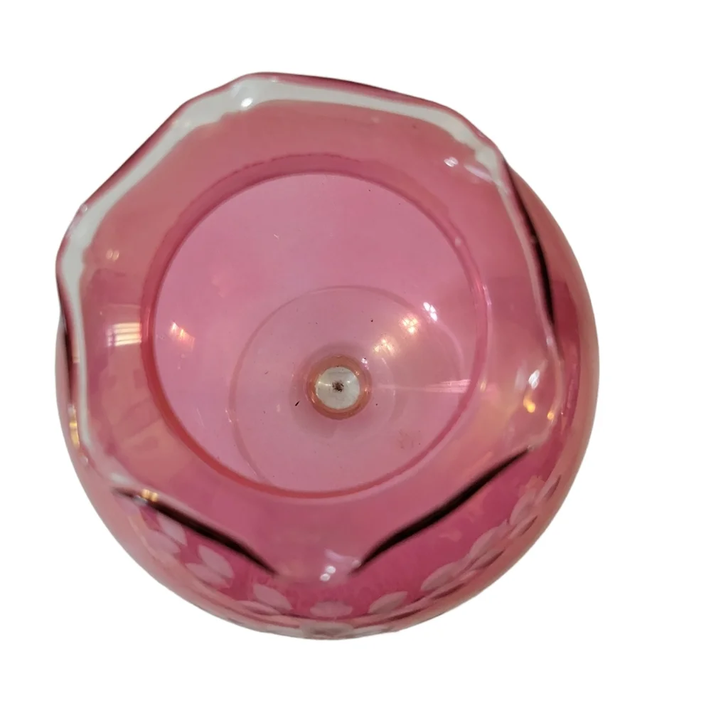 Vintage Cranberry Glass Etched Vase